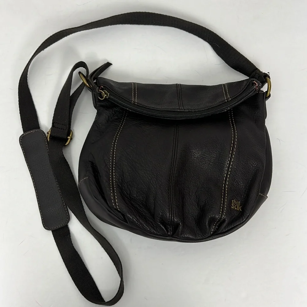 The Sak Leather Crossbody Satchel Boho Bohemian Purse Bag‎ Zip Brown Deena Flap